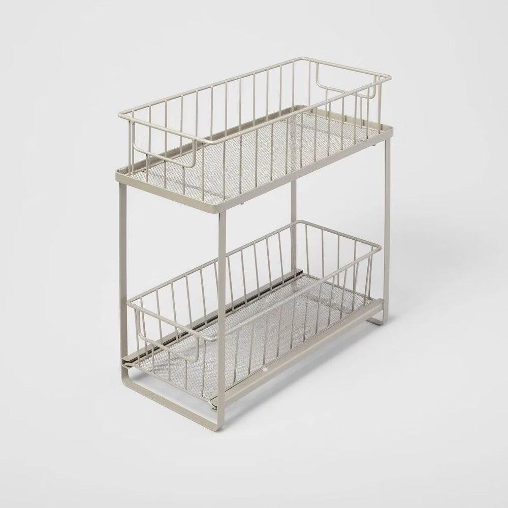 Two Tiered Slide Out Organizer Brushed Nickel Brightroom Kitchen Cabinet